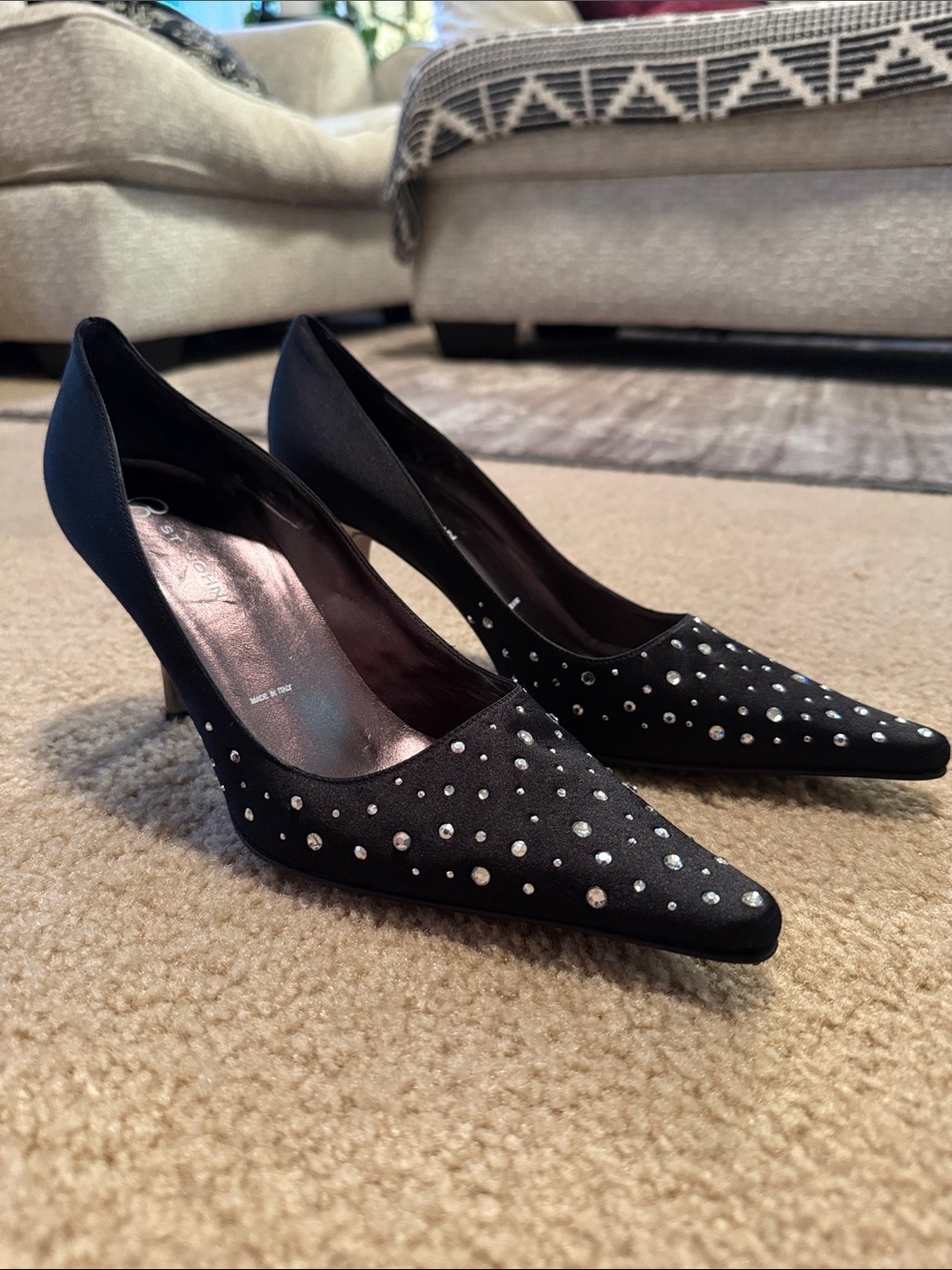 St. John Rhinestone Embellished Satin Pumps